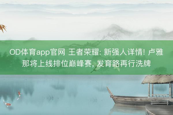 OD体育app官网 王者荣耀: 新强人详情! 卢雅那将上线排位巅峰赛， 发育路再行洗牌