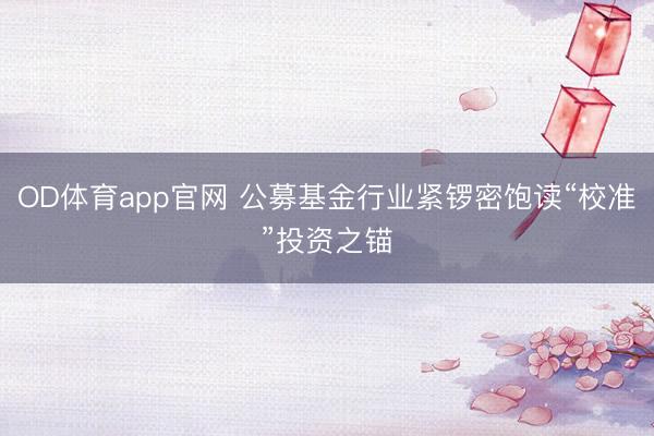 OD体育app官网 公募基金行业紧锣密饱读“校准”投资之锚