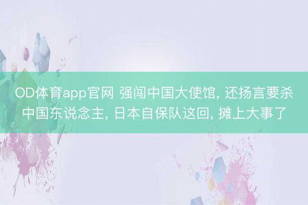 OD体育app官网 强闯中国大使馆， 还扬言要杀中国东说念主， 日本自保队这回， 摊上大事了