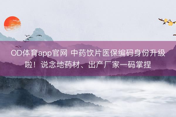 OD体育app官网 中药饮片医保编码身份升级啦！说念地药材、出产厂家一码掌捏