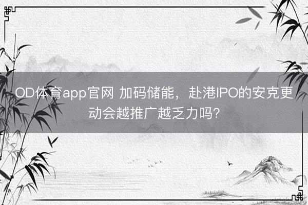 OD体育app官网 加码储能，赴港IPO的安克更动会越推广越乏力吗？