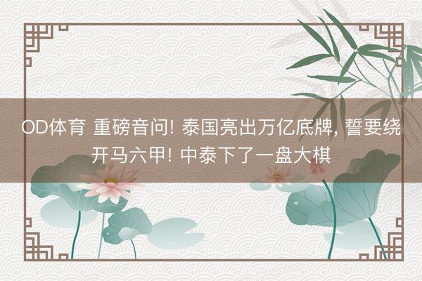 OD体育 重磅音问! 泰国亮出万亿底牌， 誓要绕开马六甲! 中泰下了一盘大棋