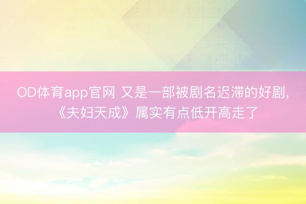 OD体育app官网 又是一部被剧名迟滞的好剧, 《夫妇天成》属实有点低开高走了